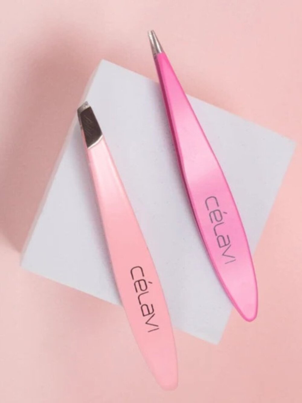 Célavi 2pc Pink Tweezer Set Slant & Pointed Tip NEW